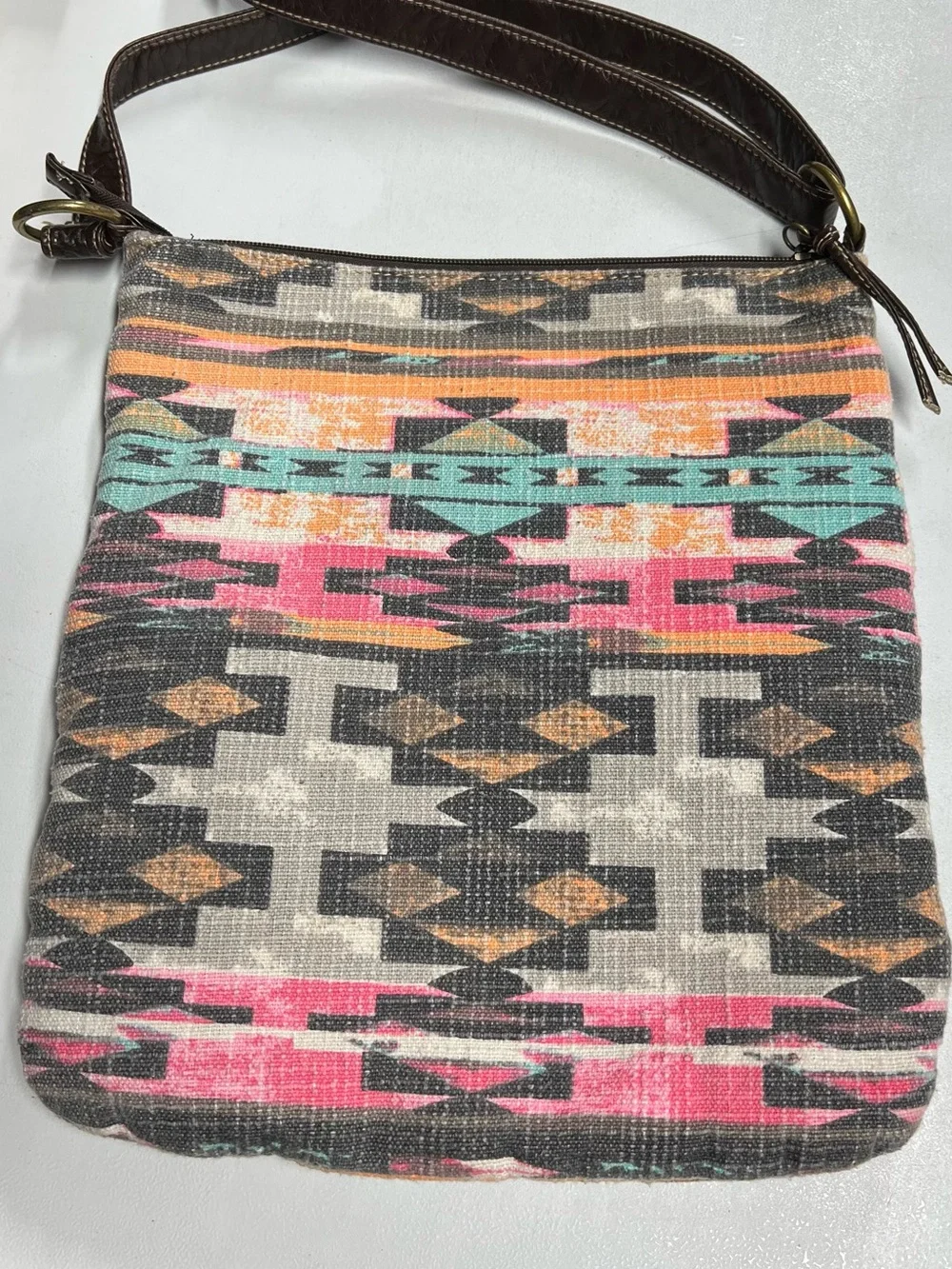 Maurices Boho Aztec Crossbody Bag Brown Faux Leather Geometric Purse